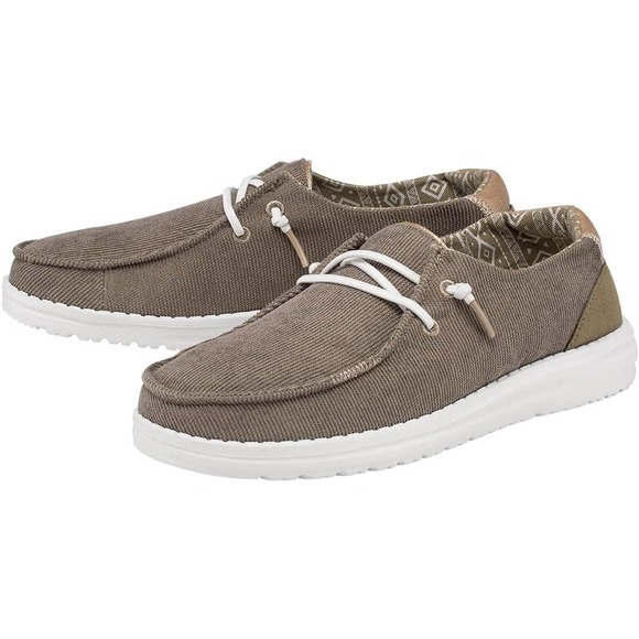 Hey Dude Shoes - Hey Dude Wendy Corduroy Brown Lace Up Loafer Causal Shoes Comfort Slip Ons -‎ 10